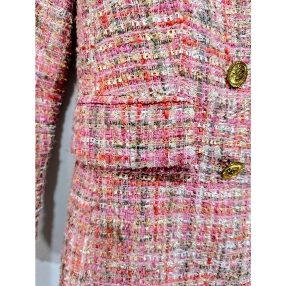 Aqua Pink Gold Tweed Double Breasted Blazer Jacket Size XS - Picture 15 of 16
